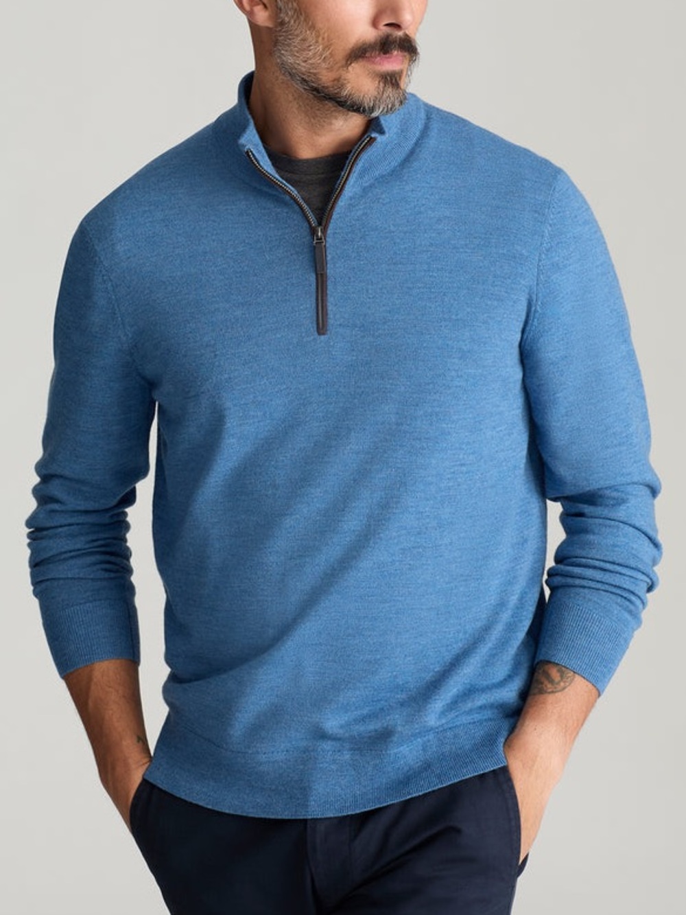 Untuckit Blue Merino Wool Quarter-Zip Performance Sweater size XXL